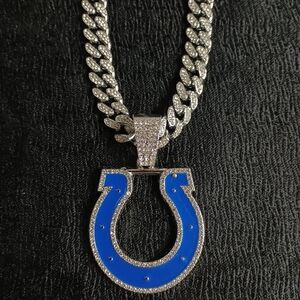 Indianapolis Colts 20 Inch Necklace Pendant Cuban Chain Link NFL Football